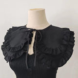 Maxbell Women Double Ruffle Fake Collar Detachable Trendy for Blouses Shirts Sweater Black
