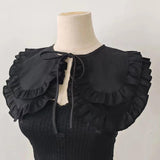 Maxbell Women Double Ruffle Fake Collar Detachable Trendy for Blouses Shirts Sweater Black