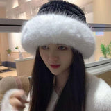 Maxbell Bucket Hat Trendy Soft Warm Hat for Climbing Trekking Valentines Gift Black White
