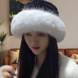 Maxbell Bucket Hat Trendy Soft Warm Hat for Climbing Trekking Valentines Gift Black White
