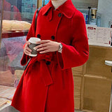 Maxbell Women Woolen Overcoat Waist Belt Wide Waist Belt for Commuting Travel Red