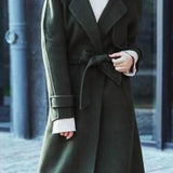 Maxbell Women Woolen Overcoat Waist Belt Wide Waist Belt for Commuting Travel Green