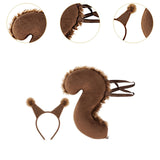 Maxbell Squirrel Ears and Tail Set Cosplay Hair Hoop for Performance Party Role Play Brown