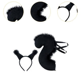 Maxbell Squirrel Ears and Tail Set Cosplay Hair Hoop for Performance Party Role Play Black