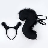 Maxbell Squirrel Ears and Tail Set Cosplay Hair Hoop for Performance Party Role Play Black