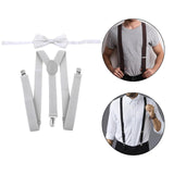 Maxbell Men Suspenders with Bow Tie Y Back Braces for Trousers Formal Wear Halloween Light Gray
