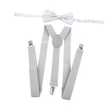 Maxbell Men Suspenders with Bow Tie Y Back Braces for Trousers Formal Wear Halloween Light Gray