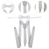 Maxbell Men Suspenders with Bow Tie Y Back Braces for Trousers Formal Wear Halloween Light Gray