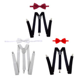 Maxbell Men Suspenders with Bow Tie Y Back Braces for Trousers Formal Wear Halloween Light Gray