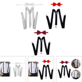 Maxbell Men Suspenders with Bow Tie Y Back Braces for Trousers Formal Wear Halloween Light Gray