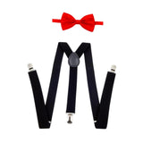 Maxbell Men Suspenders with Bow Tie Y Back Braces for Trousers Formal Wear Halloween Black Red