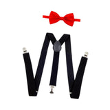 Maxbell Men Suspenders with Bow Tie Y Back Braces for Trousers Formal Wear Halloween Black Red