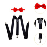 Maxbell Men Suspenders with Bow Tie Y Back Braces for Trousers Formal Wear Halloween Black Red