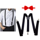 Maxbell Men Suspenders with Bow Tie Y Back Braces for Trousers Formal Wear Halloween Black Red