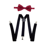 Maxbell Men Suspenders with Bow Tie Y Back Braces for Trousers Formal Wear Halloween Black Dark Red