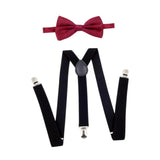 Maxbell Men Suspenders with Bow Tie Y Back Braces for Trousers Formal Wear Halloween Black Dark Red