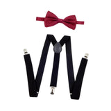 Maxbell Men Suspenders with Bow Tie Y Back Braces for Trousers Formal Wear Halloween Black Dark Red