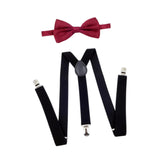 Maxbell Men Suspenders with Bow Tie Y Back Braces for Trousers Formal Wear Halloween Black Dark Red