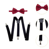 Maxbell Men Suspenders with Bow Tie Y Back Braces for Trousers Formal Wear Halloween Black Dark Red