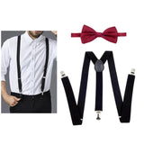 Maxbell Men Suspenders with Bow Tie Y Back Braces for Trousers Formal Wear Halloween Black Dark Red