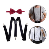 Maxbell Men Suspenders with Bow Tie Y Back Braces for Trousers Formal Wear Halloween Black Dark Red