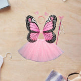 Maxbell Girls Fairy Costume Set Butterfly Wing Costume Cosplay for Halloween Holiday Sequined Skirt