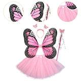 Maxbell Girls Fairy Costume Set Butterfly Wing Costume Cosplay for Halloween Holiday Solid Skirt
