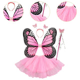 Maxbell Girls Fairy Costume Set Butterfly Wing Costume Cosplay for Halloween Holiday Ruffle Edge Skirt