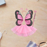 Maxbell Girls Fairy Costume Set Butterfly Wing Costume Cosplay for Halloween Holiday Ruffle Edge Skirt