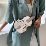 Maxbell Violin Shaped Crossbody Bag Shoulder Bag PU Leather Mini Pouch Messenger Bag White