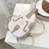 Maxbell Violin Shaped Crossbody Bag Shoulder Bag PU Leather Mini Pouch Messenger Bag White