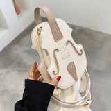Maxbell Violin Shaped Crossbody Bag Shoulder Bag PU Leather Mini Pouch Messenger Bag White