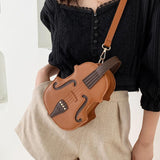 Maxbell Violin Shaped Crossbody Bag Shoulder Bag PU Leather Mini Pouch Messenger Bag Brown