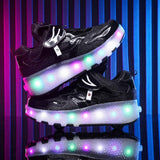 Maxbell Kids LED Roller Shoes Casual Skating Shoes with Double Wheels for Boys Girls 22cm