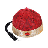 Maxbell Chinese Oriental Hat Qing Party Cosplay Cap for Theme Party Dress up Cosplay Dark Red 50cm