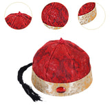 Maxbell Chinese Oriental Hat Qing Party Cosplay Cap for Theme Party Dress up Cosplay Dark Red 50cm