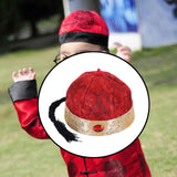 Maxbell Chinese Oriental Hat Qing Party Cosplay Cap for Theme Party Dress up Cosplay Dark Red 50cm
