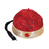 Maxbell Chinese Oriental Hat Qing Party Cosplay Cap for Theme Party Dress up Cosplay Dark Red 52cm