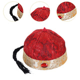 Maxbell Chinese Oriental Hat Qing Party Cosplay Cap for Theme Party Dress up Cosplay Dark Red 52cm