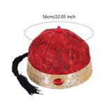 Maxbell Chinese Oriental Hat Qing Party Cosplay Cap for Theme Party Dress up Cosplay Dark Red 56cm