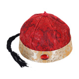 Maxbell Chinese Oriental Hat Qing Party Cosplay Cap for Theme Party Dress up Cosplay Dark Red 56cm