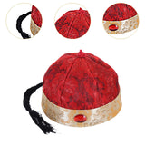 Maxbell Chinese Oriental Hat Qing Party Cosplay Cap for Theme Party Dress up Cosplay Dark Red 56cm