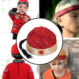 Maxbell Chinese Oriental Hat Qing Party Cosplay Cap for Theme Party Dress up Cosplay Dark Red 56cm