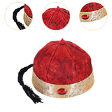 Maxbell Chinese Oriental Hat Qing Party Cosplay Cap for Theme Party Dress up Cosplay Dark Red 58cm