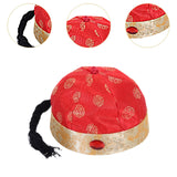 Maxbell Chinese Oriental Hat Qing Party Cosplay Cap for Theme Party Dress up Cosplay Red 48cm