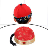 Maxbell Chinese Oriental Hat Qing Party Cosplay Cap for Theme Party Dress up Cosplay Red 56cm