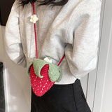 Maxbell Hand Knitted Strawberry Bag with Flower Design Handbag for Work Street Party