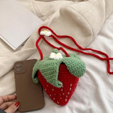 Maxbell Hand Knitted Strawberry Bag with Flower Design Handbag for Work Street Party