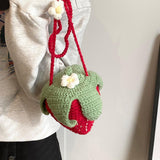 Maxbell Hand Knitted Strawberry Bag with Flower Design Handbag for Work Street Party
