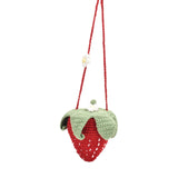 Maxbell Hand Knitted Strawberry Bag with Flower Design Handbag for Work Street Party